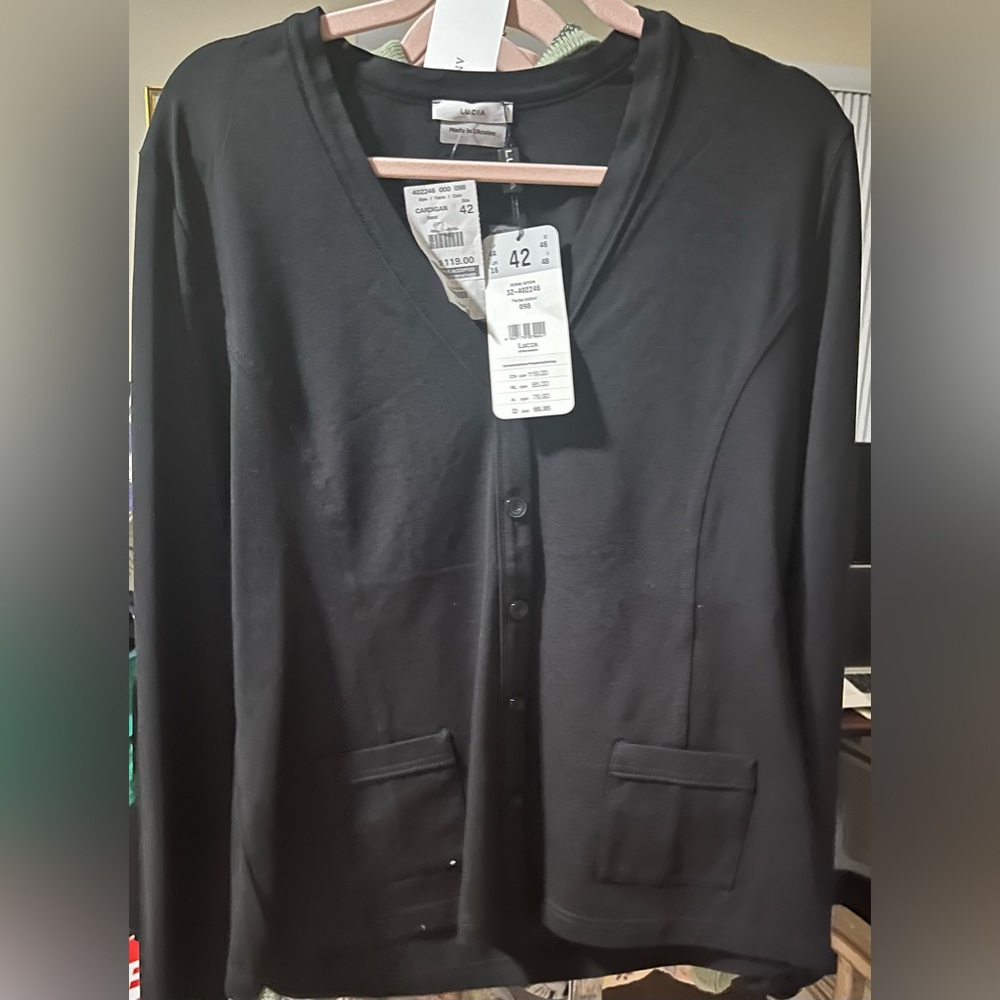 Women’s Classic Black Button Down Cardigan with Front Pockets